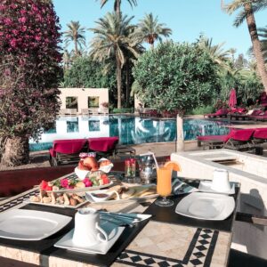 Foods Set on Table by the Pool