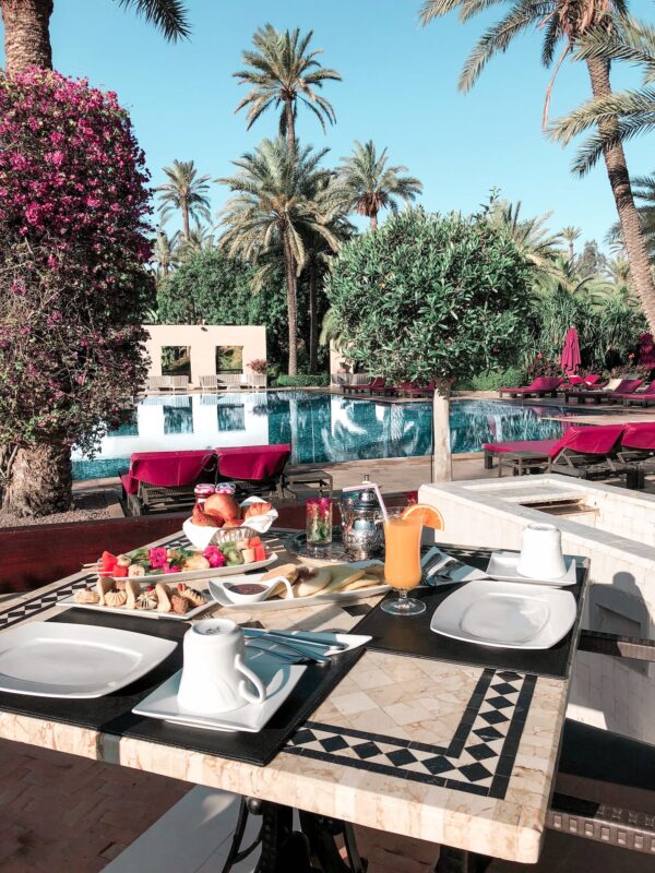 Foods Set on Table by the Pool